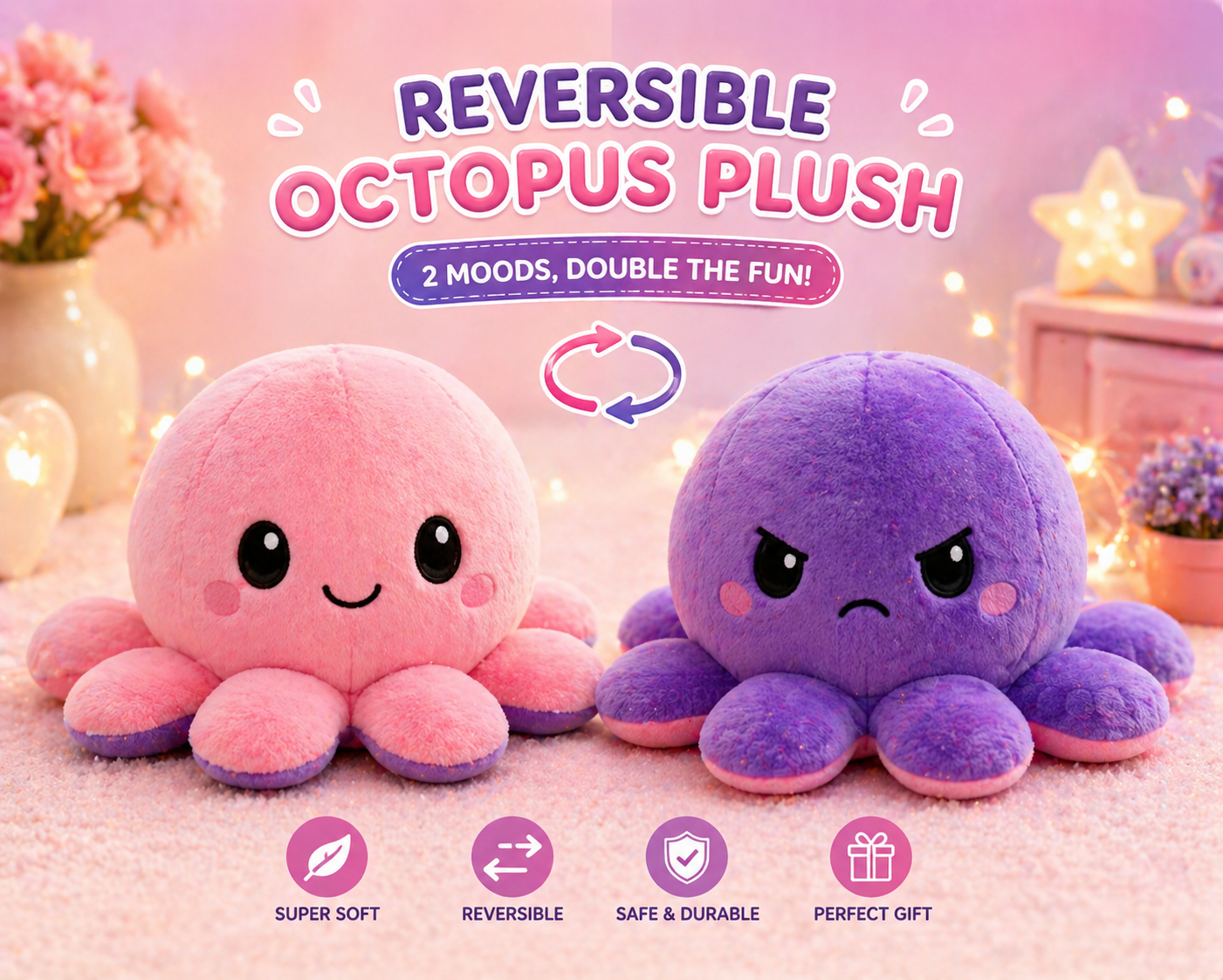 cute octopus reversible plush